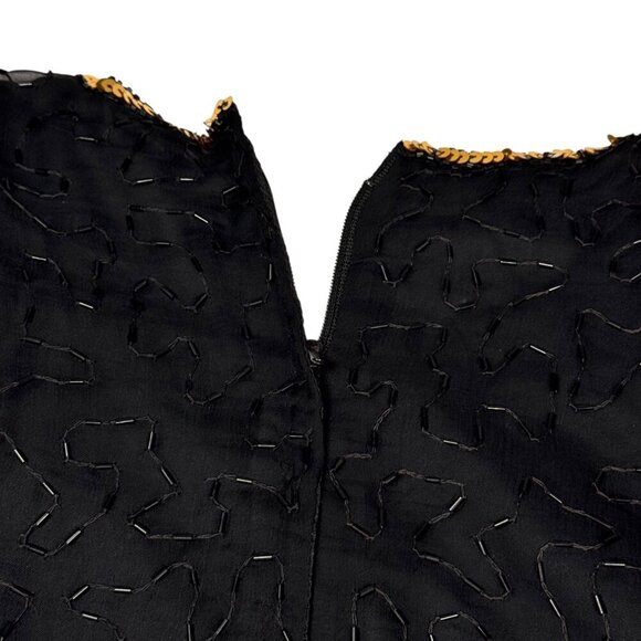 VTG 90s Stenay Beaded Top Sz.S Blak Gold Leaf Sequins Whimsigoth Fairy Formal - Picture 9 of 11